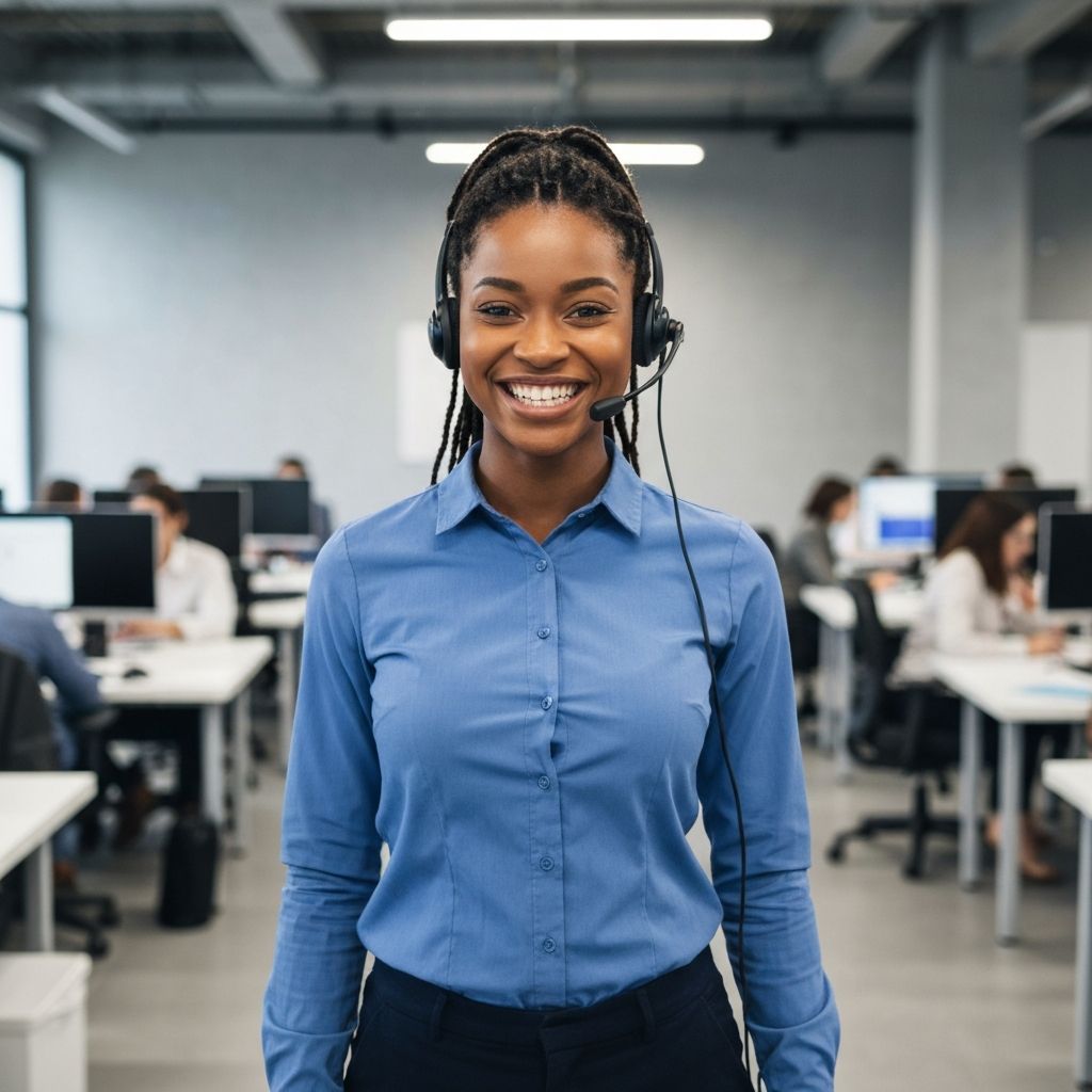 African woman call center professional